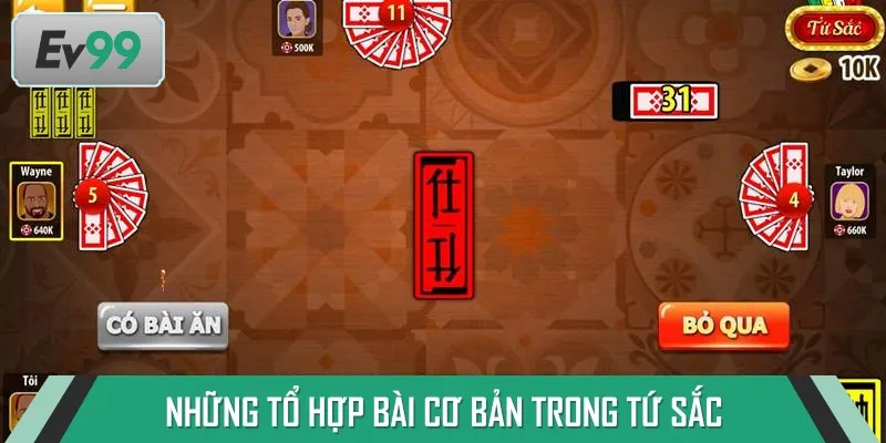 Các tổ hợp bài được sử dụng trong một ván cược Tứ Sắc